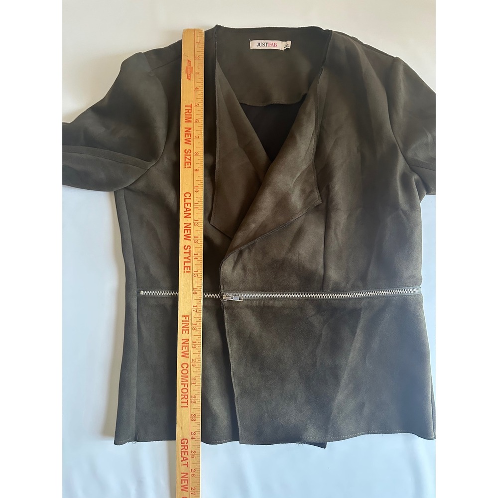 Justfab Women's Brown Faux Suede Open Front Zipper Detail Jacket Size Large L - Picture 3 of 6